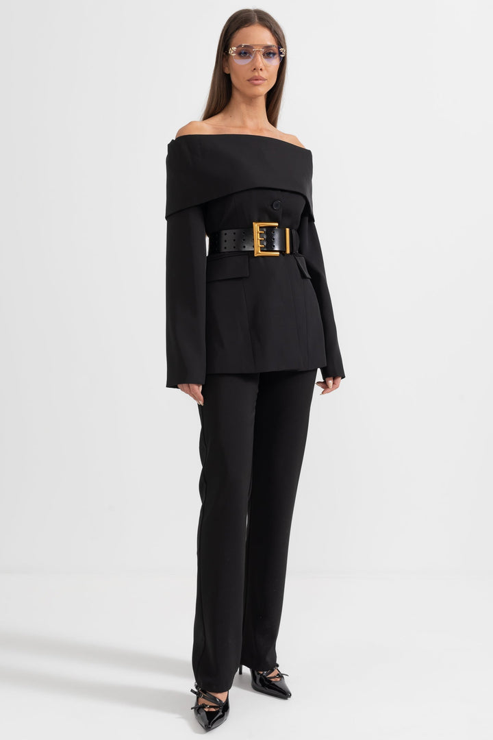 Conjunto Elegante de Chaqueta y Pantalón Negro