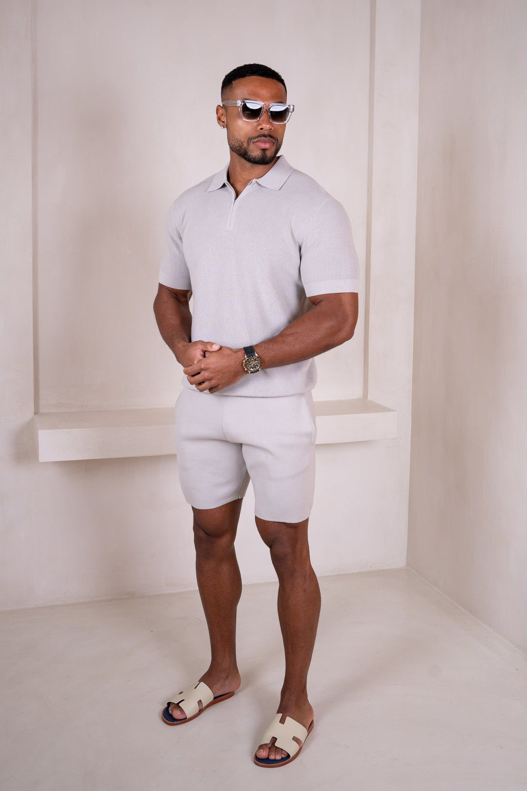 Conjunto prémium de polo de punto acanalado - Color gris
