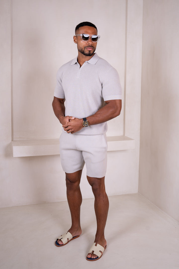 Conjunto prémium de polo de punto acanalado - Color gris