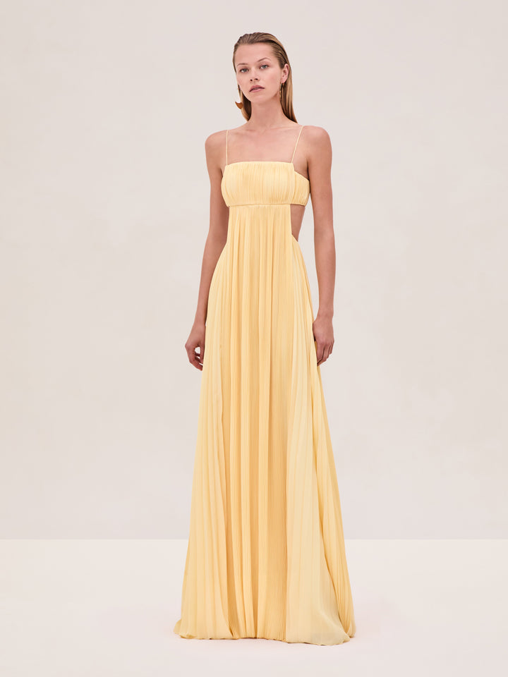 Varranza - Vestido maxi de corte A con cintura plisada y diseño elegante