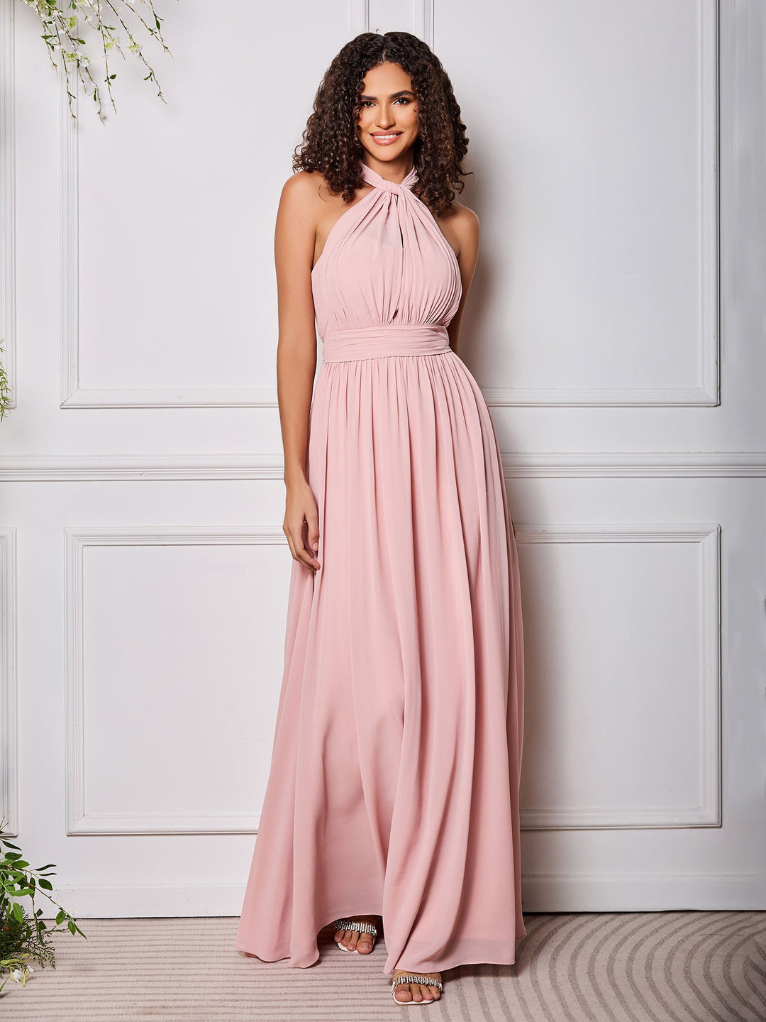 Vestido Convertible MultiPosición de Gasa con Cuello Halter