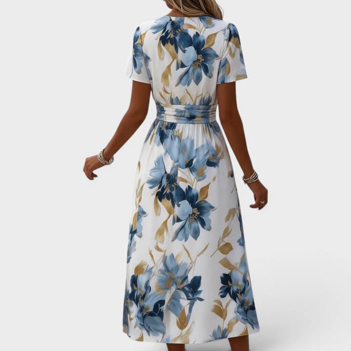 Denise | Vestido Midi Floral con Cintura Cruzada