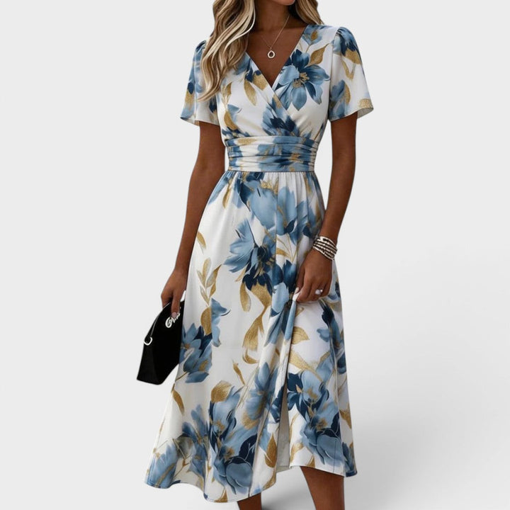 Denise | Vestido Midi Floral con Cintura Cruzada