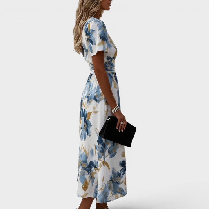 Denise | Vestido Midi Floral con Cintura Cruzada