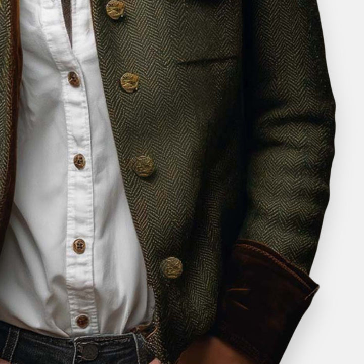 Corrie - Chaqueta de Tweed con Acabados de Terciopelo