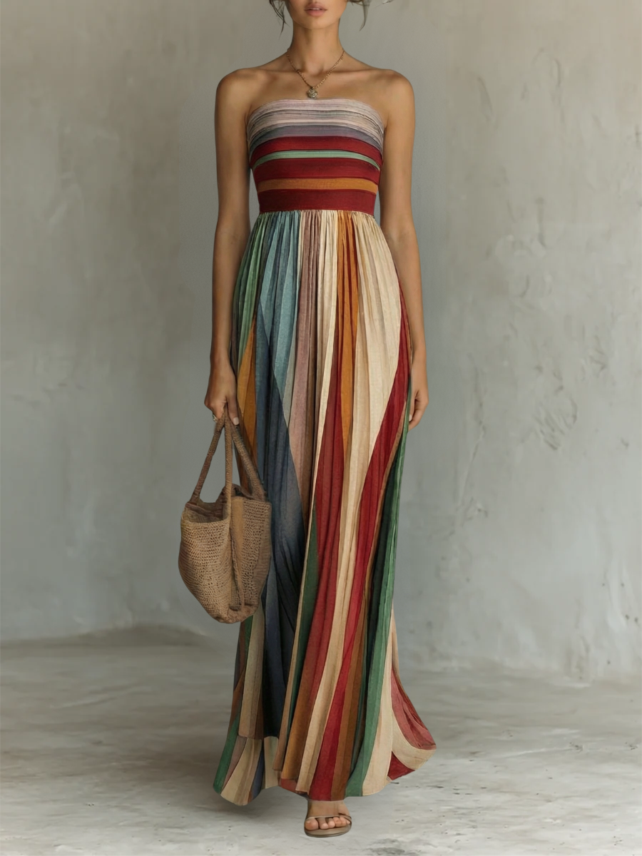 Vestido Largo Sin Mangas en Colores Vibrantes