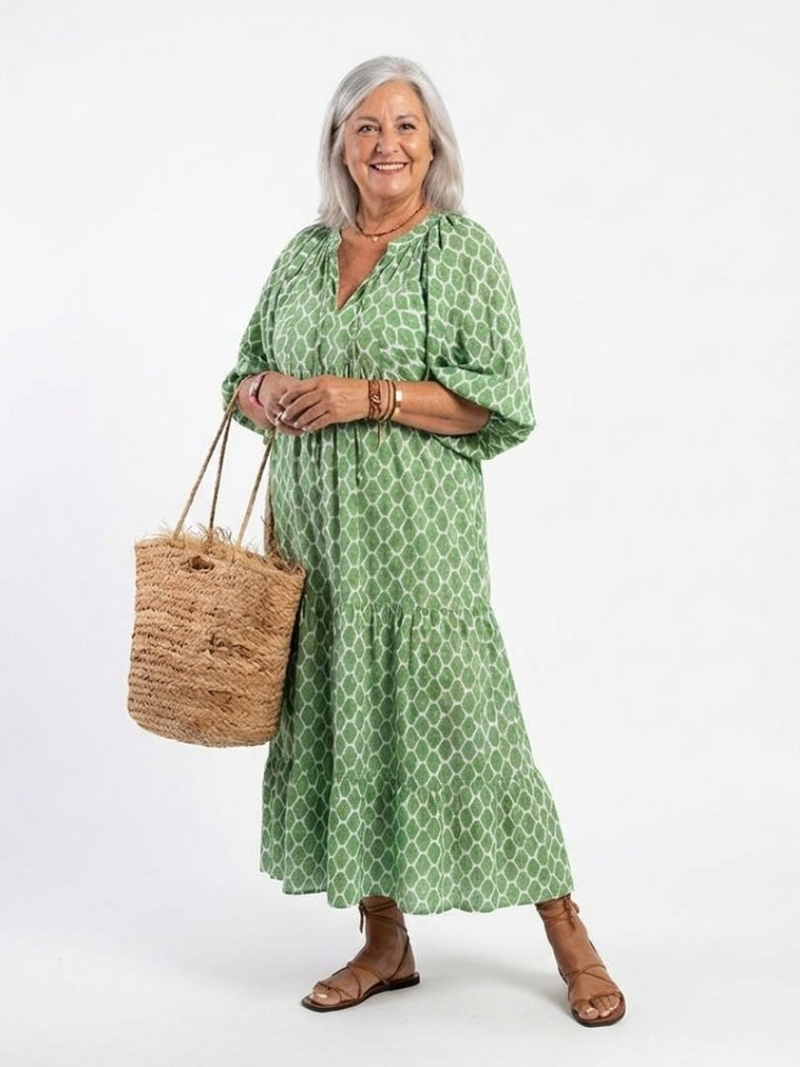 Apolline | Vestido midi de tres cuartos con escote en V y estampado