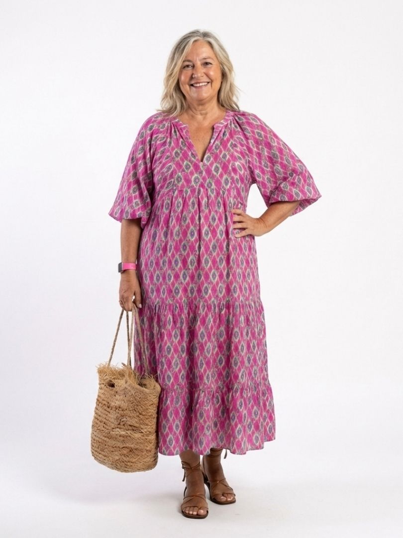Apolline | Vestido midi de tres cuartos con escote en V y estampado