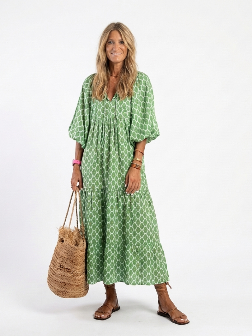 Apolline | Vestido midi de tres cuartos con escote en V y estampado