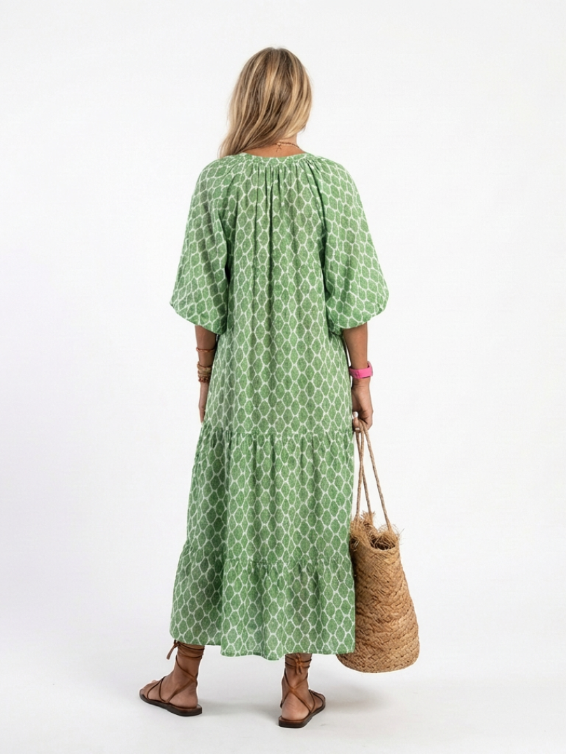 Apolline | Vestido midi de tres cuartos con escote en V y estampado