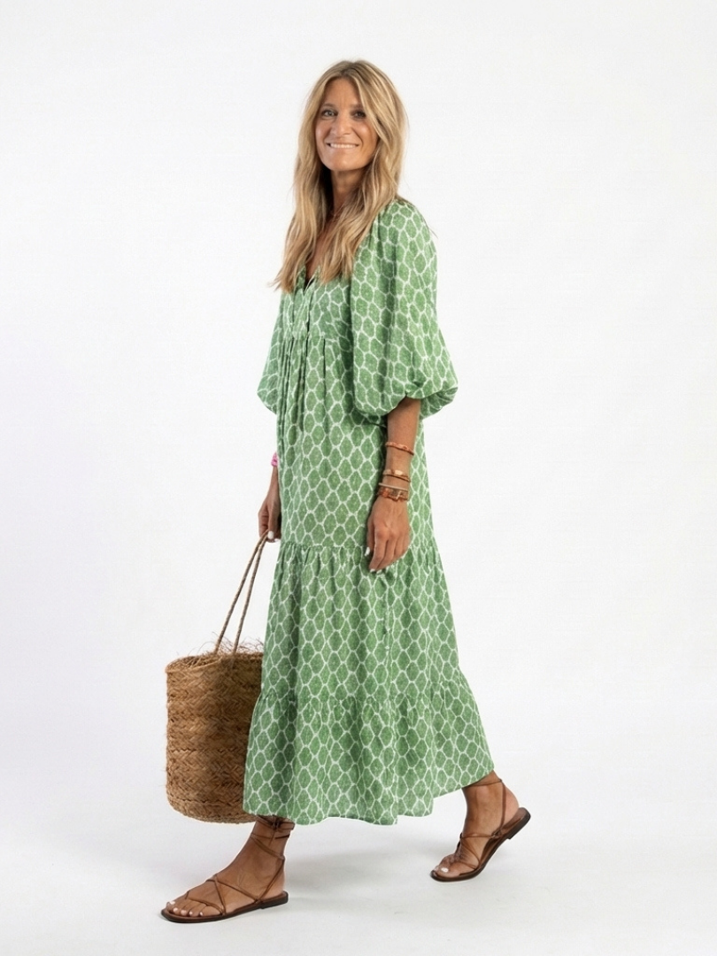 Apolline | Vestido midi de tres cuartos con escote en V y estampado