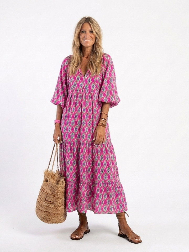 Apolline | Vestido midi de tres cuartos con escote en V y estampado