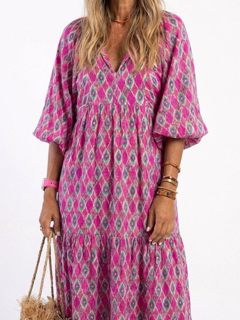 Apolline | Vestido midi de tres cuartos con escote en V y estampado