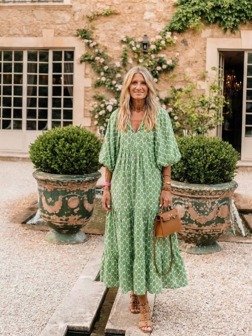 Apolline | Vestido midi de tres cuartos con escote en V y estampado