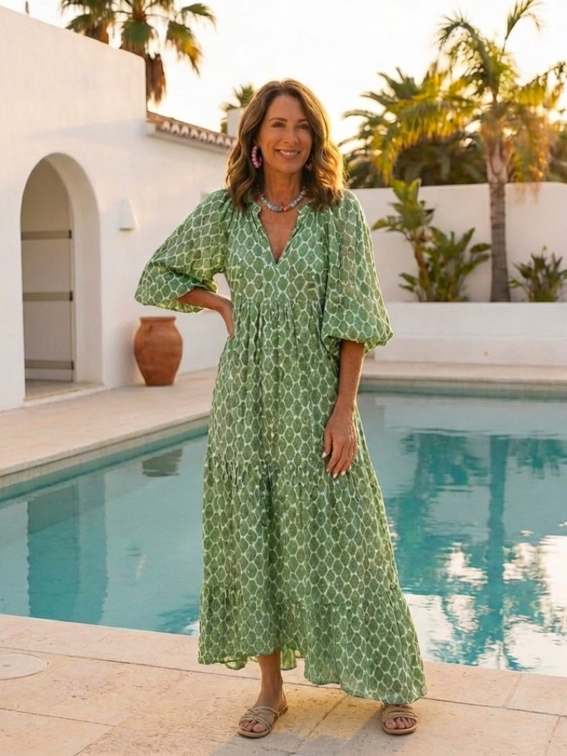 Apolline | Vestido midi de tres cuartos con escote en V y estampado