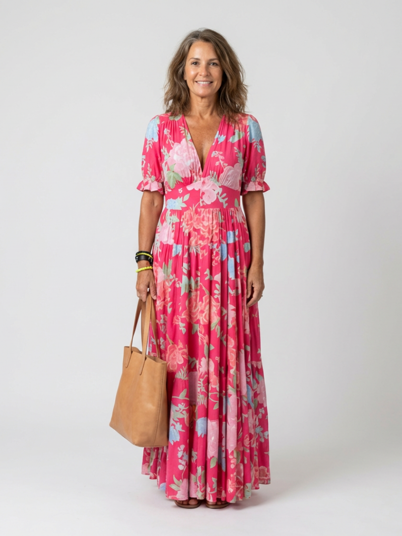 Ione | Vestido Midi Floral Sin Mangas con Escote en V" puede reescribirse como:

"Ione | Vestido Midi Floral Sin Mangas con Escote en Forma de V