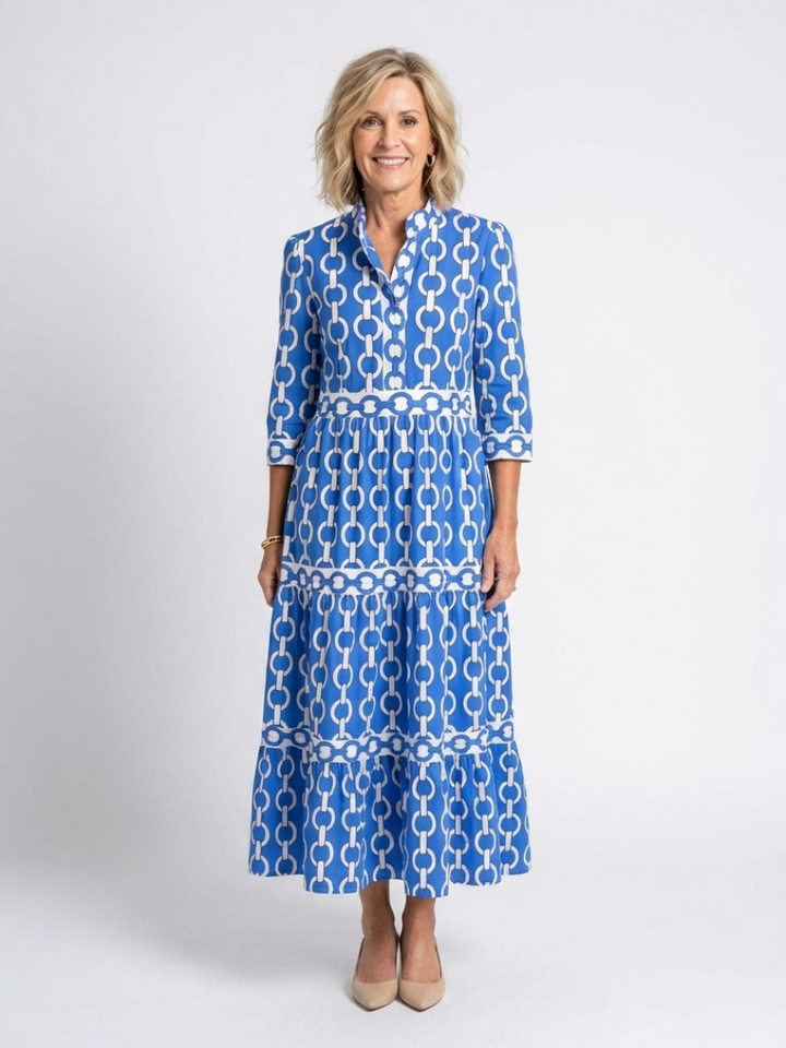 Ysolde | Vestido Midi de Manga 3/4 con Diseño de Cadena