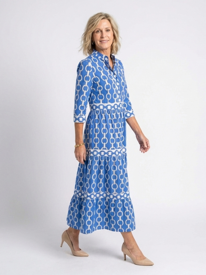 Ysolde | Vestido Midi de Manga 3/4 con Diseño de Cadena