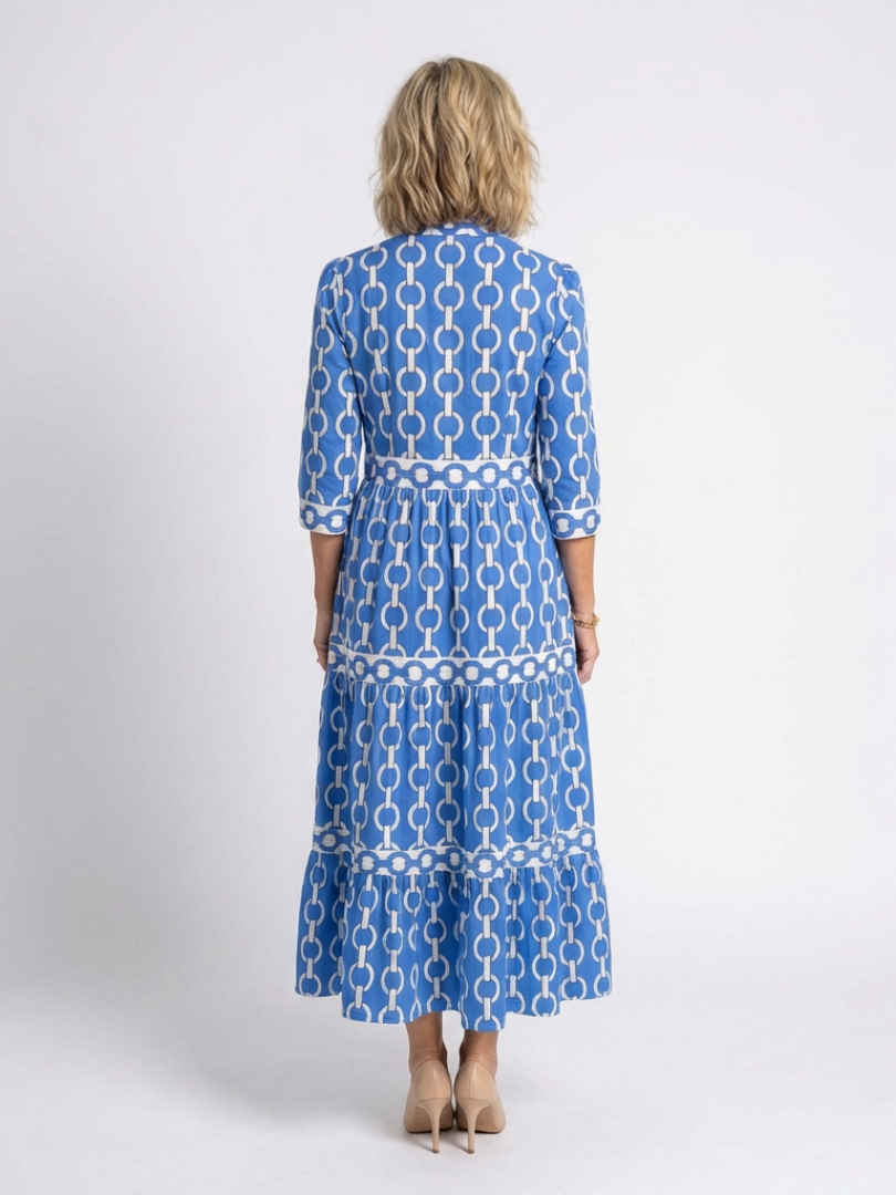Ysolde | Vestido Midi de Manga 3/4 con Diseño de Cadena