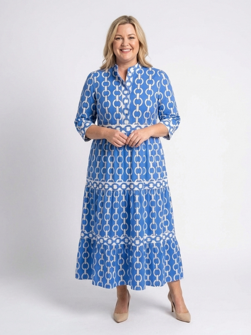Ysolde | Vestido Midi de Manga 3/4 con Diseño de Cadena