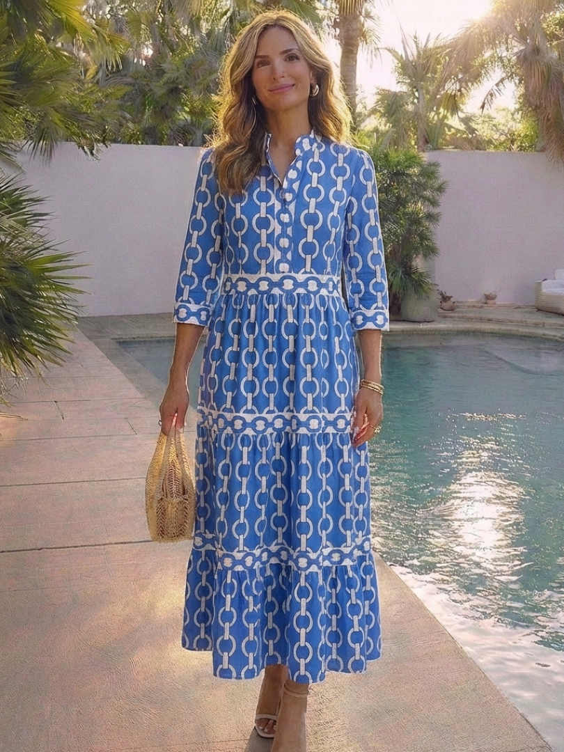 Ysolde | Vestido Midi de Manga 3/4 con Diseño de Cadena