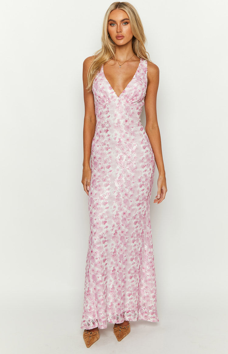 Farida - Vestido Maxi de Encaje en Color Rosa