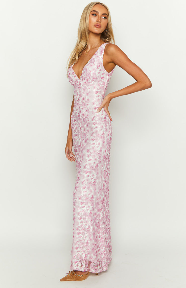 Farida - Vestido Maxi de Encaje en Color Rosa