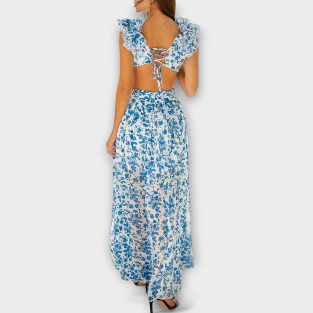 Elin - Vestido maxi con volantes y recortes