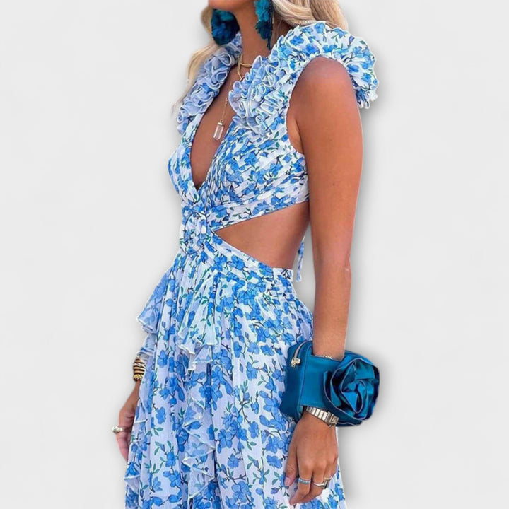 Elin - Vestido maxi con volantes y recortes
