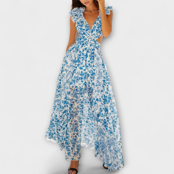 Elin - Vestido maxi con volantes y recortes