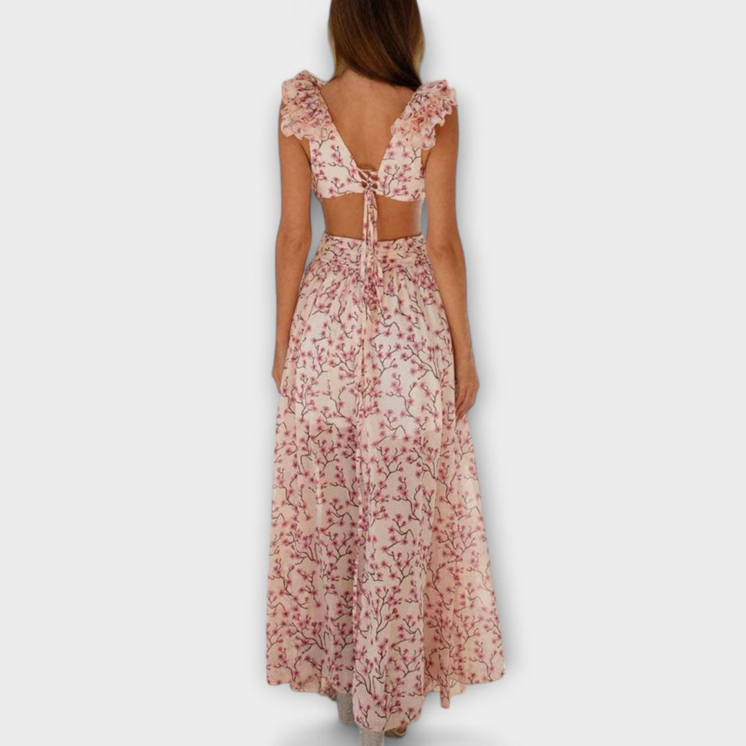 Elin - Vestido maxi con volantes y recortes