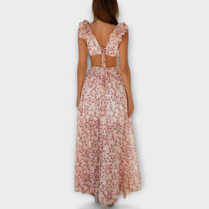 Elin - Vestido maxi con volantes y recortes
