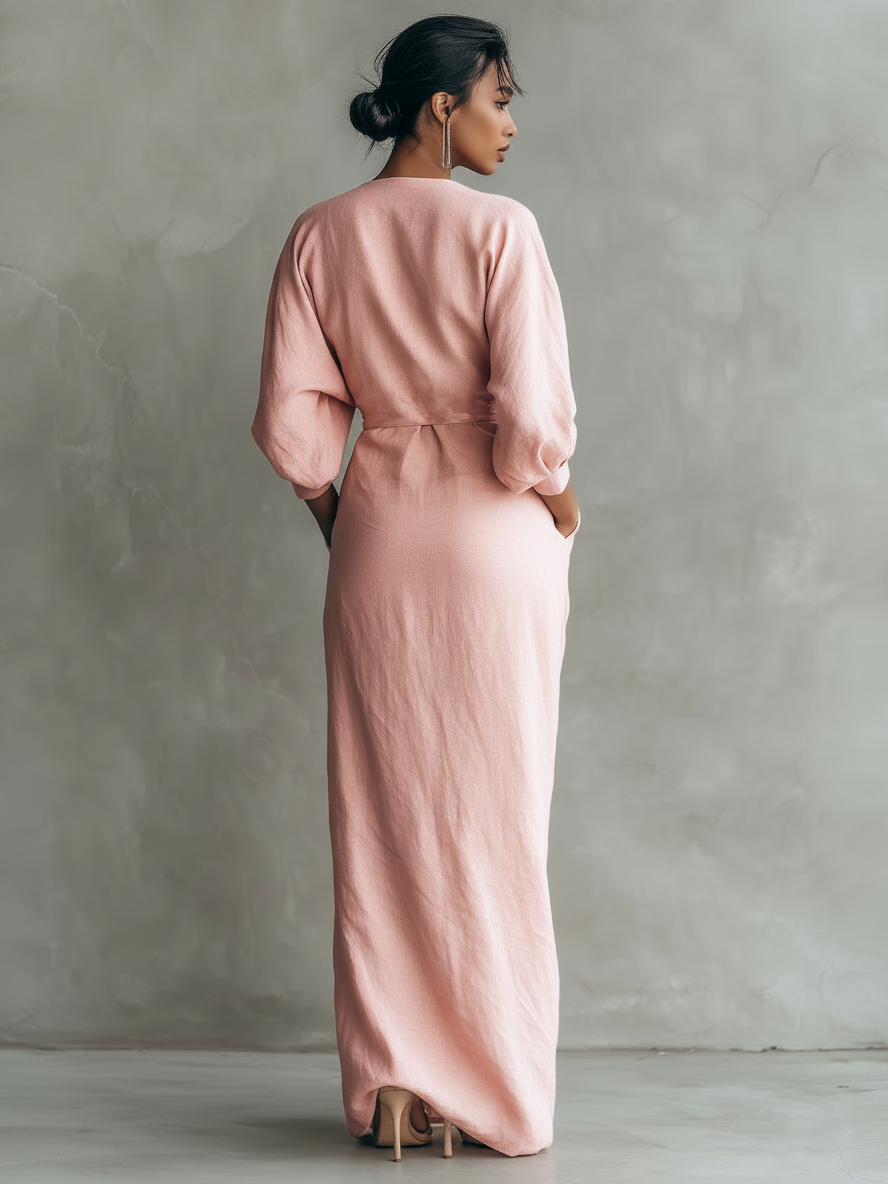 Maxi Vestido de Lino con Escote en V