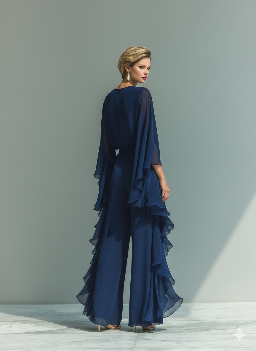 Conjunto de Volantes de Gasa en Azul Marino