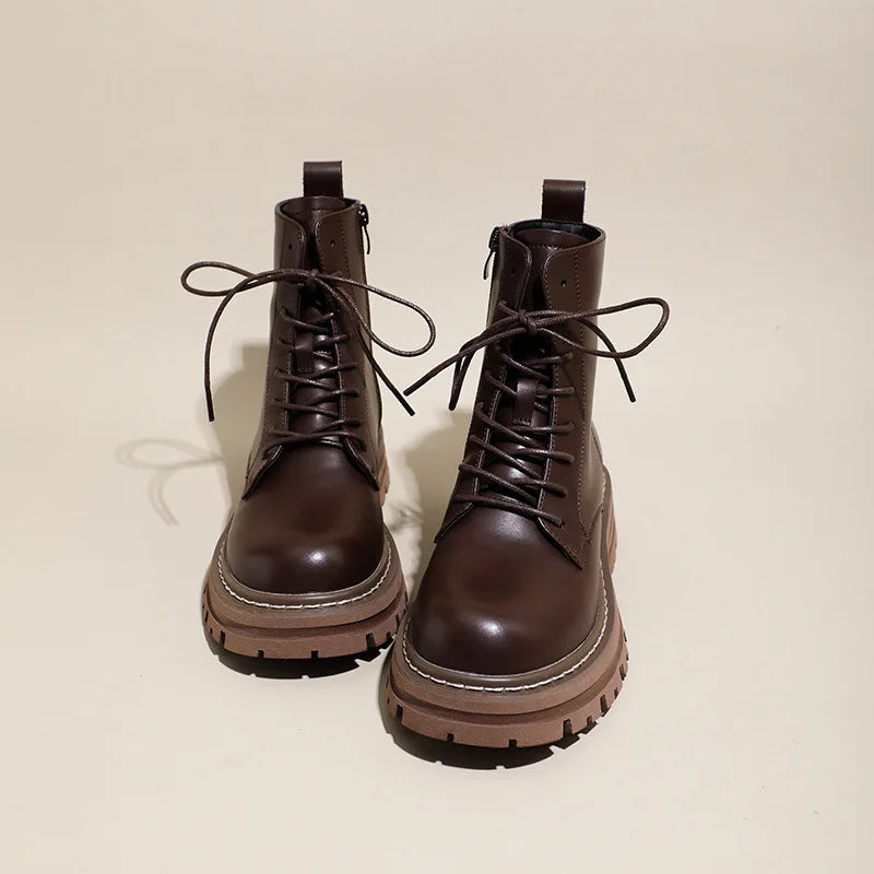 Beatriz™ | Botines marrones con correa y suela gruesa