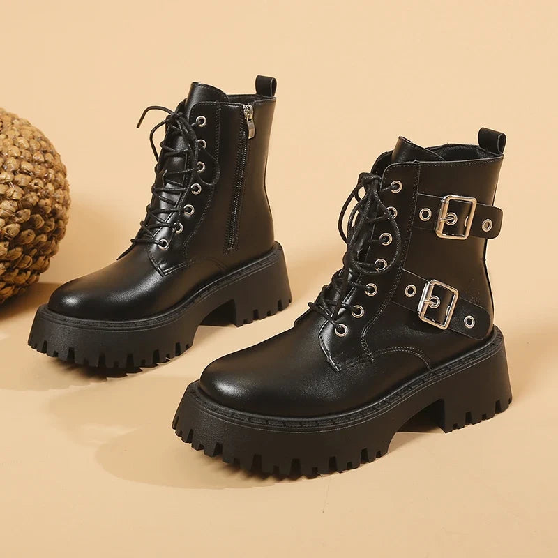 Elena™ | Botines con cordones de plataforma, estilo moderno