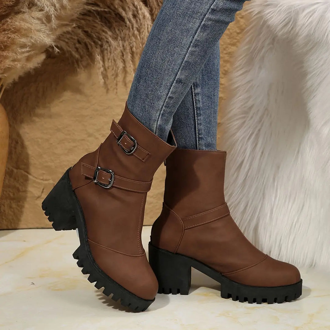 Renata™ | Botas cortas de tacón grueso, piel suave, estilo británico