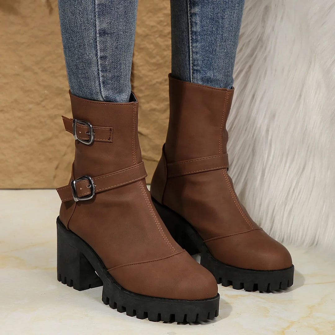 Renata™ | Botas cortas de tacón grueso, piel suave, estilo británico