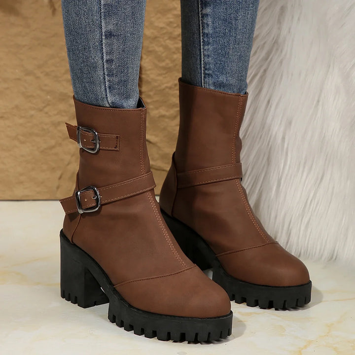 Renata™ | Botas cortas de tacón grueso, piel suave, estilo británico