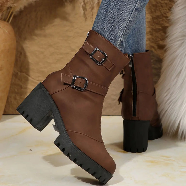 Renata™ | Botas cortas de tacón grueso, piel suave, estilo británico