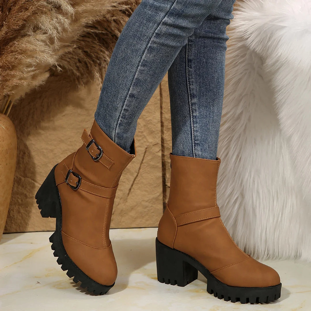 Renata™ | Botas cortas de tacón grueso, piel suave, estilo británico