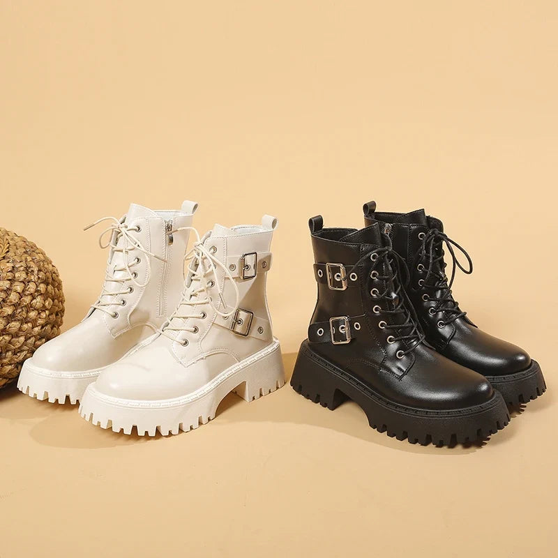 Elena™ | Botines con cordones de plataforma, estilo moderno