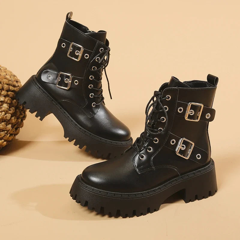 Elena™ | Botines con cordones de plataforma, estilo moderno