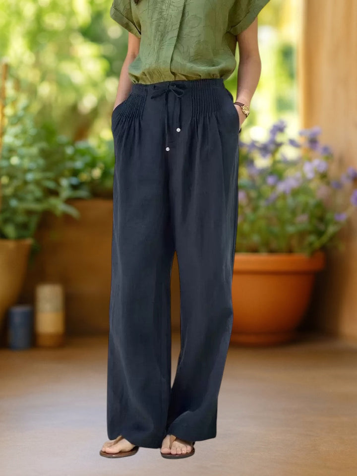 Camille™ | Pantalones de pernera ancha de algodón-lino