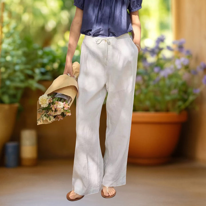 Camille™ | Pantalones de pernera ancha de algodón-lino