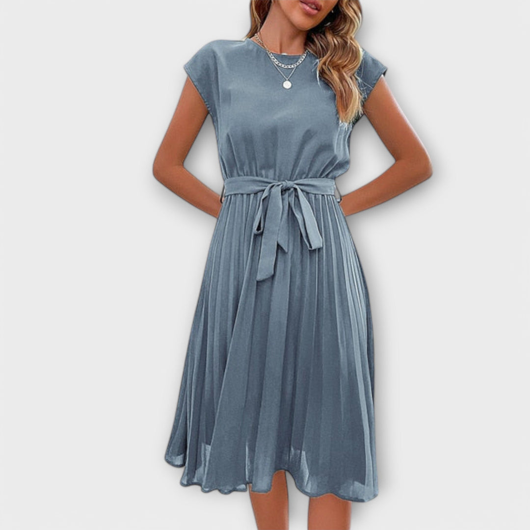 Claire - Manga corta, plisado, vestido midi casual
