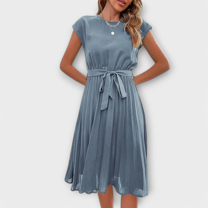 Claire - Manga corta, plisado, vestido midi casual
