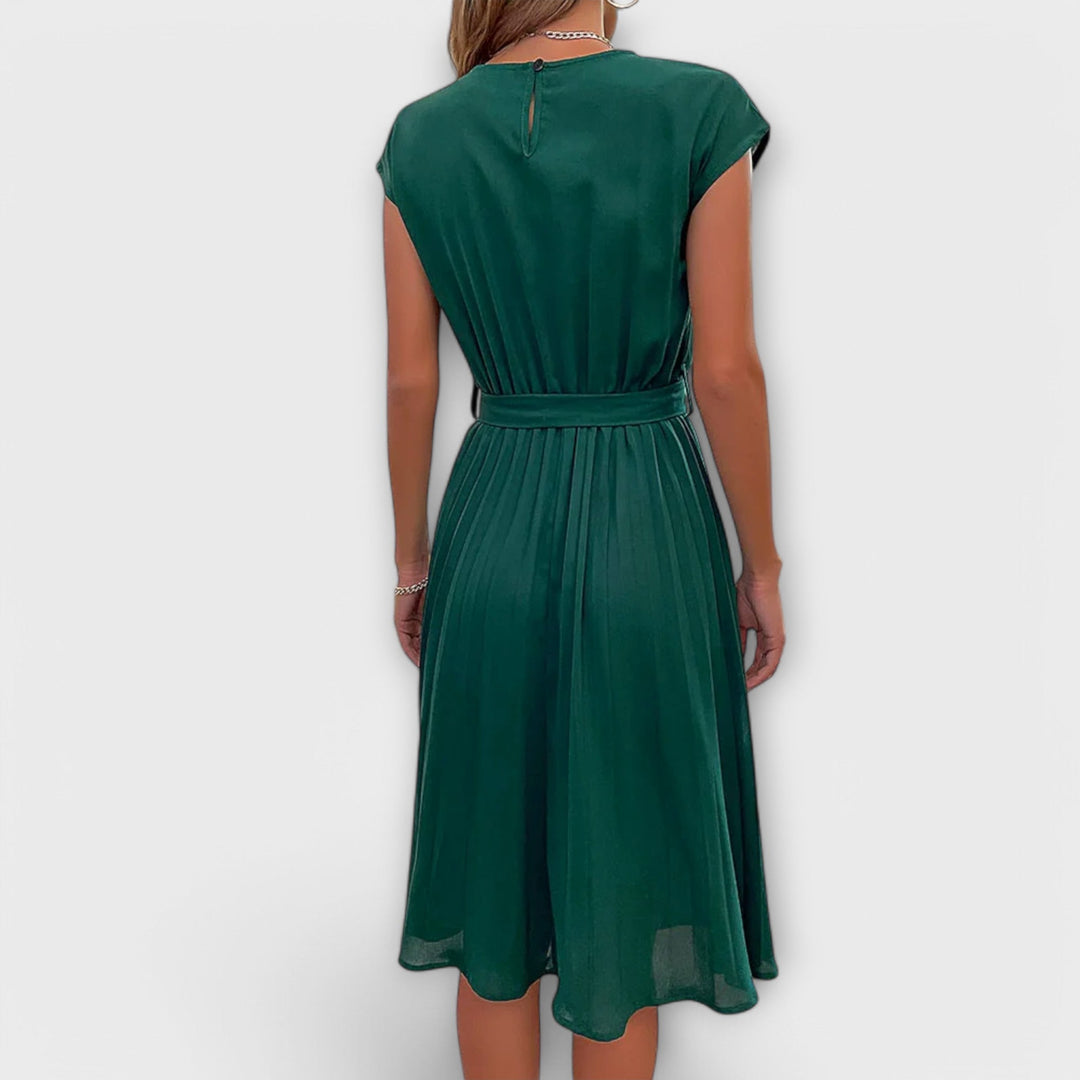Claire - Manga corta, plisado, vestido midi casual