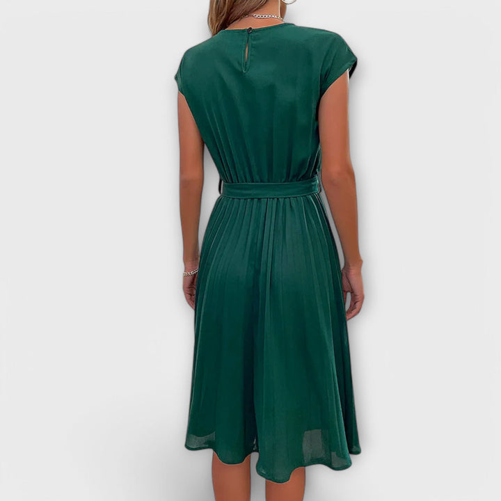 Claire - Manga corta, plisado, vestido midi casual