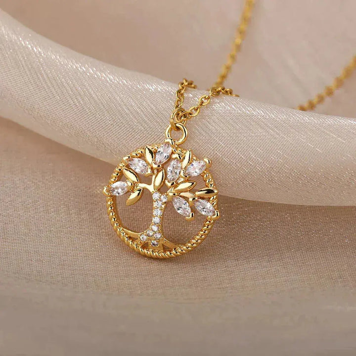 Collar del Árbol de la Vida con Circonita en Oro